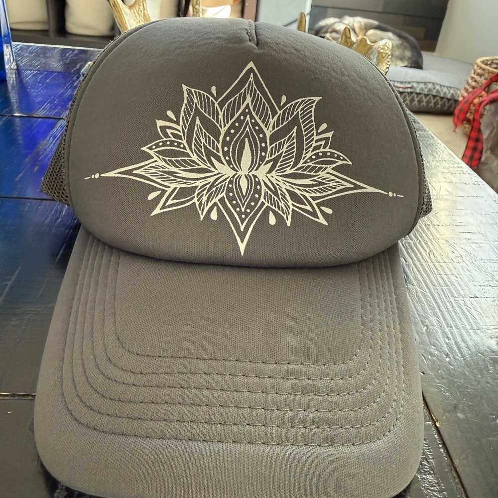 Gray O’Neill Trucker Hat with White Mandala Design